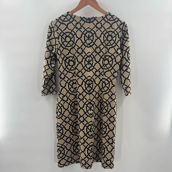 J. McLaughlin Devon Ponte Scribe Print Knit Sheath Dress Black Tan Size Small - Picture 6 of 11